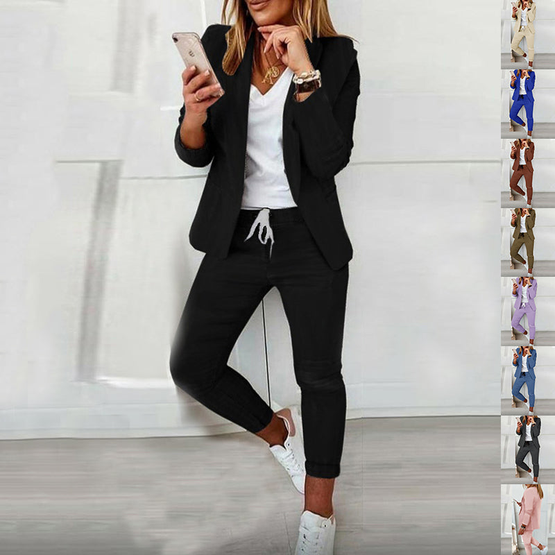 Ladies Fashion OL Office Trousers Suit - black