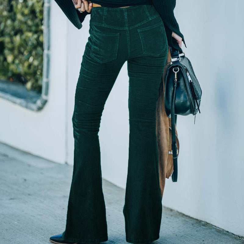 Corduroy High Waist Flared Pants - green
