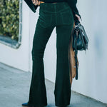 Corduroy High Waist Flared Pants - green