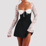Backless Lace Up MiniDress - black& white