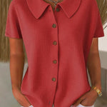 Turn-Down Casual Loose Fit Short Sleeve Shirt - red