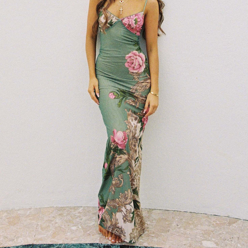 Suspender Skirt Vacation Beach Long Dresses - green