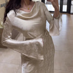 Swing Collar Long Sleeve Jacquard Maxi Dress