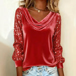 Elegant Velvet Long Sleeve Sequined Blouse