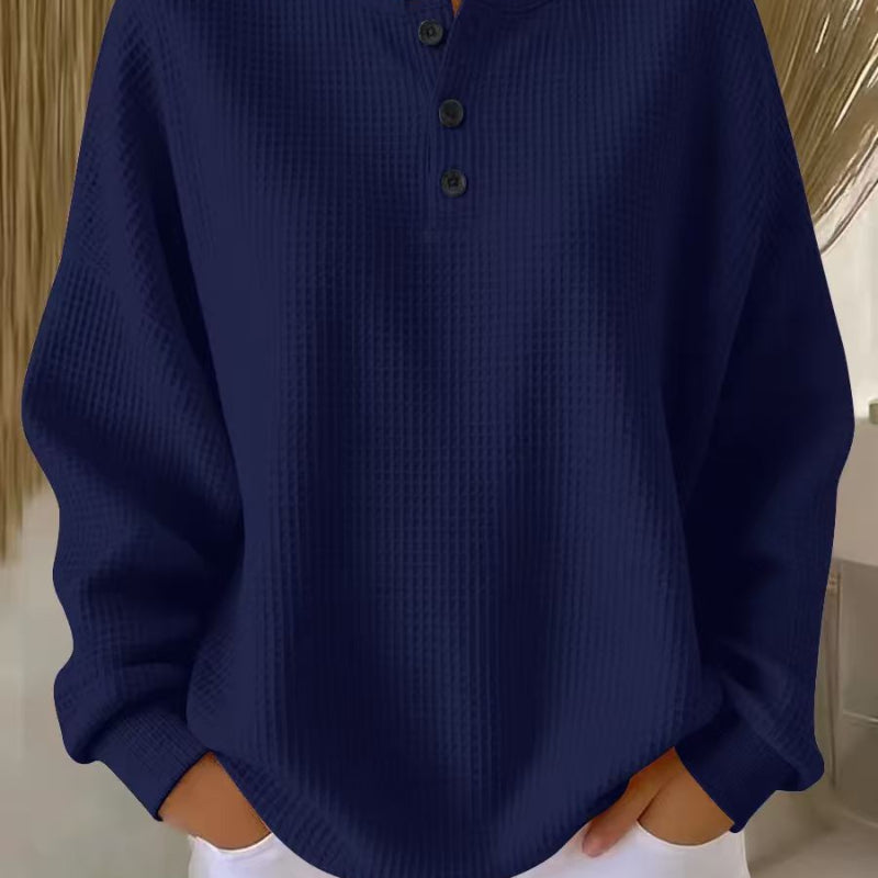 Ins Waffle Long-sleeved T-shirt - navy blue