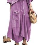 Relaxed Asymmetric Top and Maxi Skirt Set - purple
