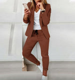 Ladies Fashion OL Office Trousers Suit - brown