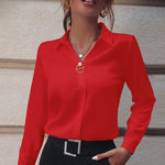 V-neck Long-sleeved Shirts -orange