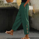 Button-Adorned Bottom Hem Pants - green