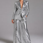 Silver Sequin Blazer & Flared Trouser Suit