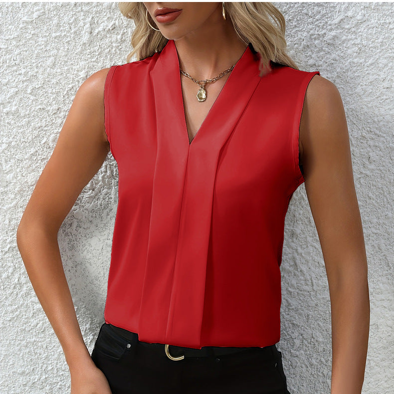 V-Neck Sleeveless Shirt - red
