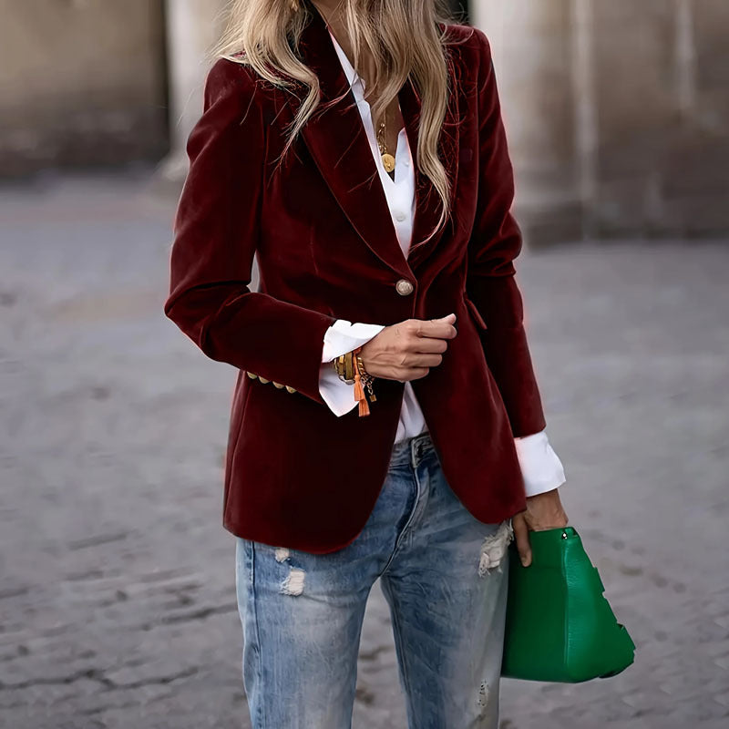 Luxe Velvet Single-Breasted Slim Fit Jacket