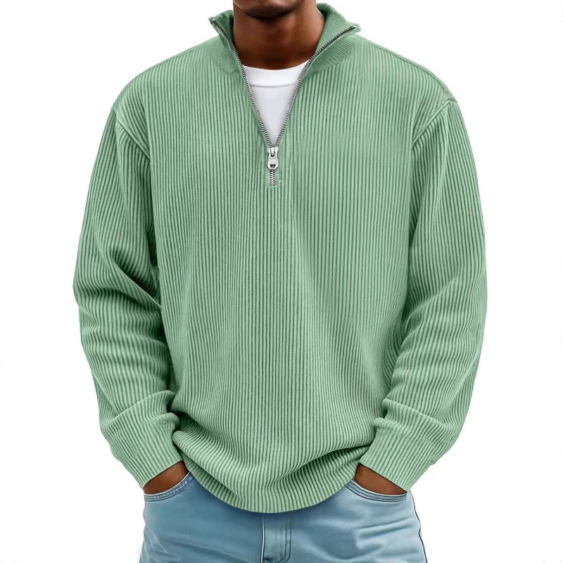 Corduroy Zipper Stand Collar Sweatshirt