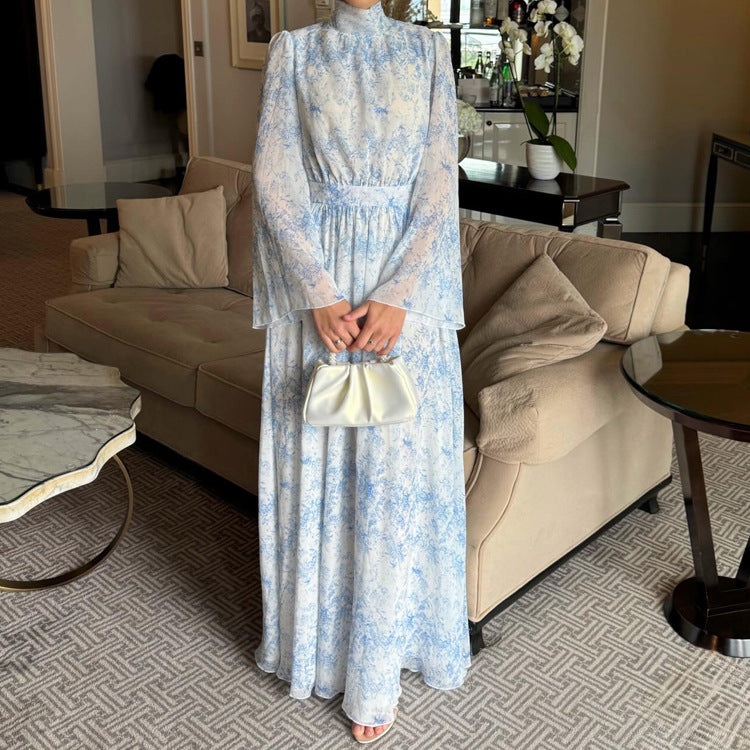 Floral Print High Neck Long Sleeve Maxi Dress