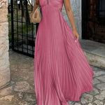 Pleated Sleeveless Sling Maxi Dress - pink