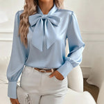 Elegant Bow-tie Temperament Blouse - light lue