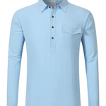 Men's Linen Blend Half-Button Shirt - light blue