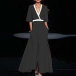 V-neck Split Short-sleeved Midi Dress