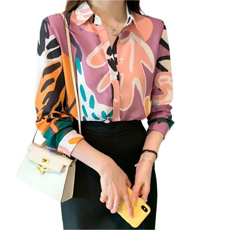 Turn Down Collar Full Sleeve Chiffon Shirts - runwayfashionista.com