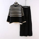 High Neck Sweater Wide Leg Trousers Two-Piece Suit - runwayfashionista.com