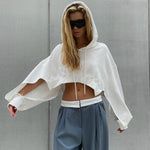 Long Sleeve Short Open Umbilical Relaxed Hoodie - runwayfashionista.com
