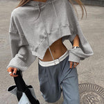 Long Sleeve Short Open Umbilical Relaxed Hoodie - runwayfashionista.com