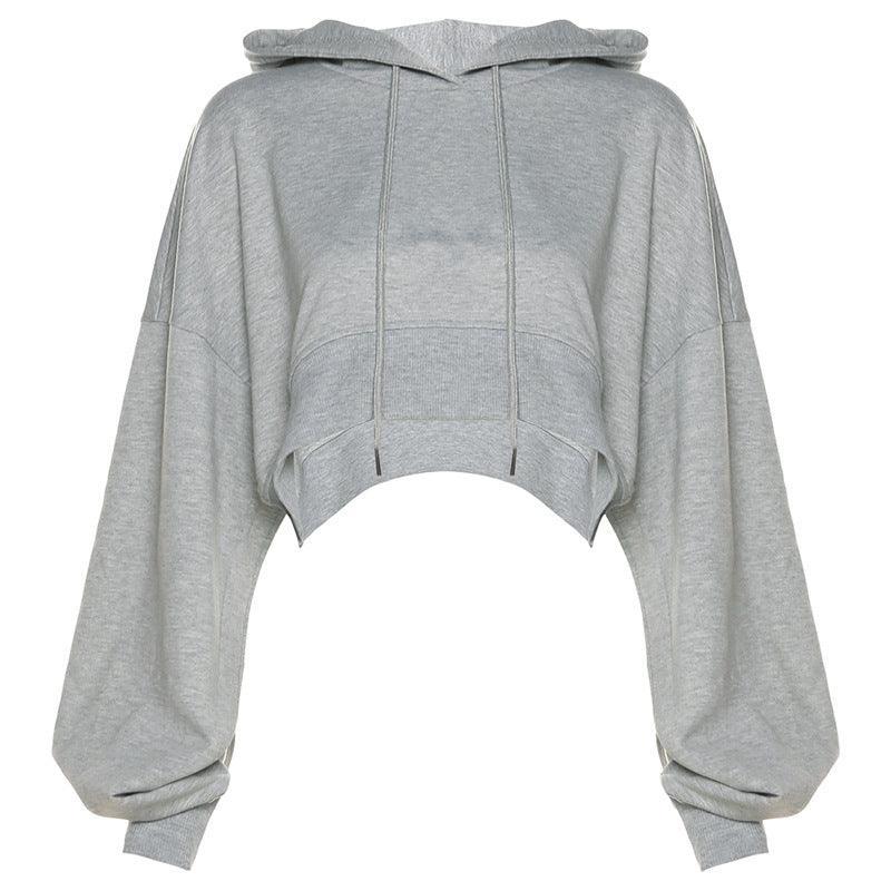 Long Sleeve Short Open Umbilical Relaxed Hoodie - runwayfashionista.com