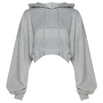 Long Sleeve Short Open Umbilical Relaxed Hoodie - runwayfashionista.com