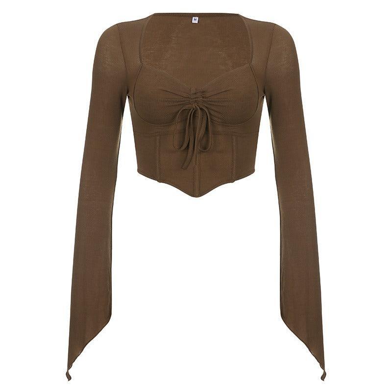 Low V Neck Long Sleeve T-Shirt - runwayfashionista.com