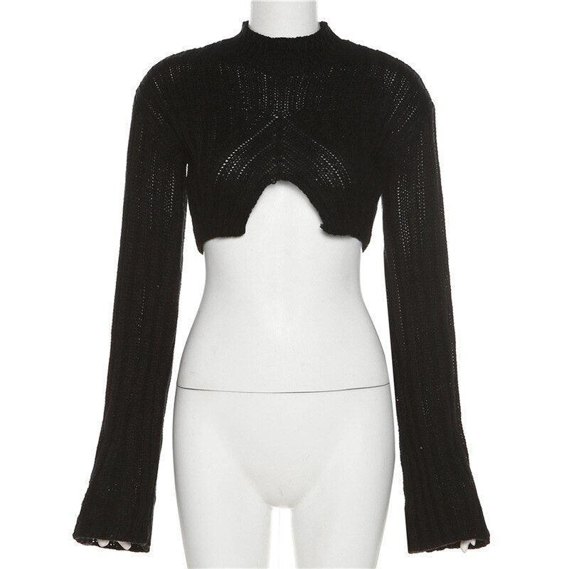 Crop Top Long Sleeve Knit - runwayfashionista.com