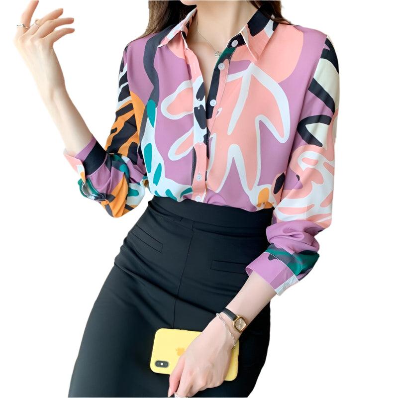 Turn Down Collar Full Sleeve Chiffon Shirts - runwayfashionista.com