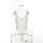 Floral Embroidery Hollow Out Lace Bodysuit - runwayfashionista.com
