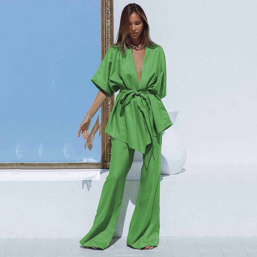 Short-Sleeved Trousers Two-Piece - runwayfashionista.com