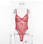 Floral Embroidery Hollow Out Lace Bodysuit - runwayfashionista.com