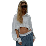 Long Sleeve Short Open Umbilical Relaxed Hoodie - runwayfashionista.com