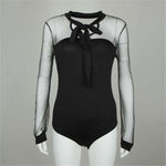 Mock Neck Patchwork Long Sleeve Bodysuit - runwayfashionista.com