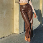 PU Long Leather Pants - runwayfashionista.com