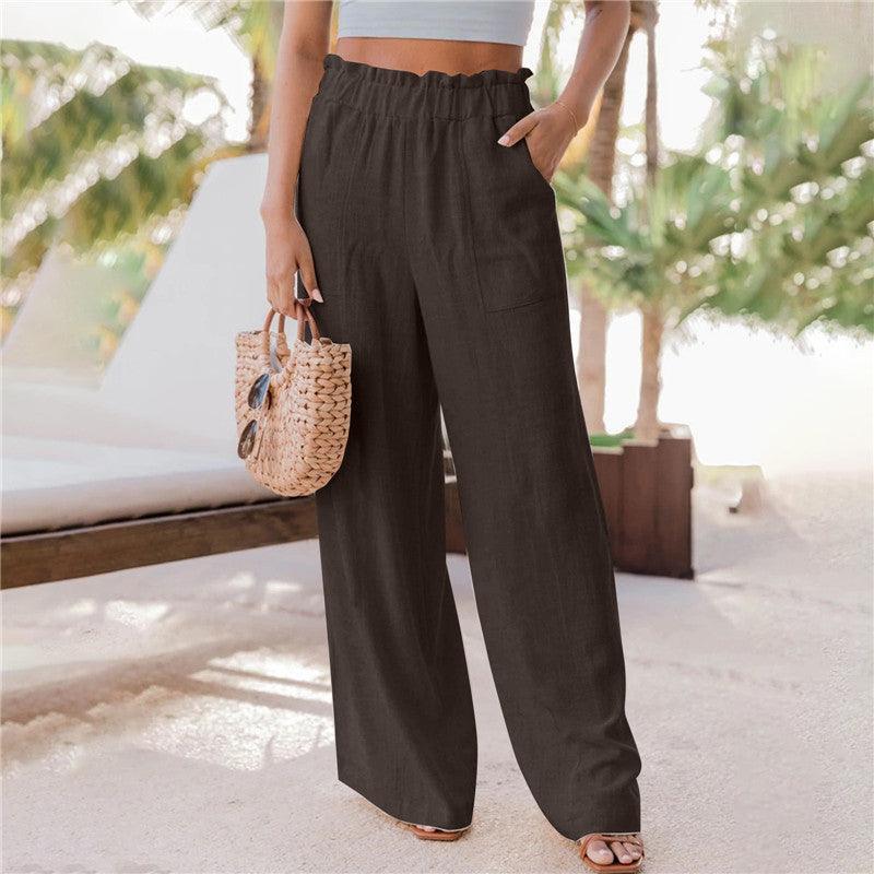 Ruffled Patch Pocket Wide Leg Pants - runwayfashionista.com