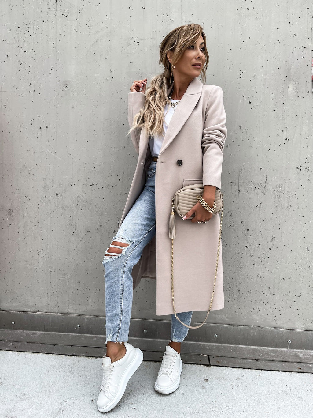 Medium Length Button Down Woollen Coat
