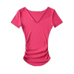 Half open solid color threaded short sleeved shirt