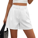 Pleated High-Waist Tailored Shorts - white