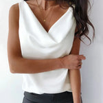 Cowl Neck Casual Sleeveless Camisole Tanks - white
