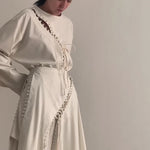 Cream Lace-Up Detail Top And Asymmetric Maxi Skirt Set