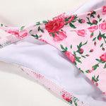 Pink & Blue Ditsy Floral Print Ruched Lace-Up Tassel-Tie Spaghetti-Strap Bikini Set