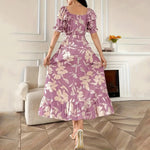 Nipped Waist Lace Up Printed Maxi Dresses