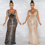 Beaded Strapless Sheer Mesh Maxi Dress