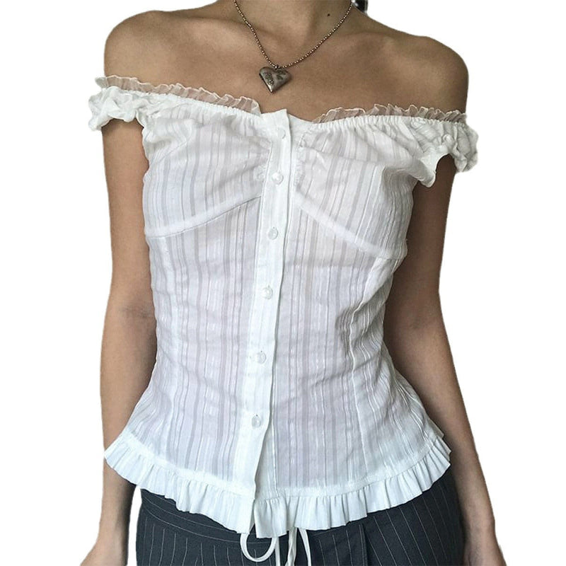 Spliced Buttoned Waist Slimming Spicy Girl Temperament Top