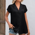 Button Up Collared Neck Short Sleeve Shirt -  runwayfashionista.com