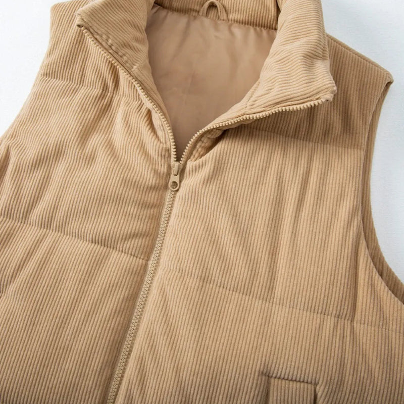 Pocketed Zip Up Turtleneck Vest Coat -runwayfashionista.com