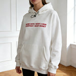 White Oversize Slogan Embroidered Hoodie